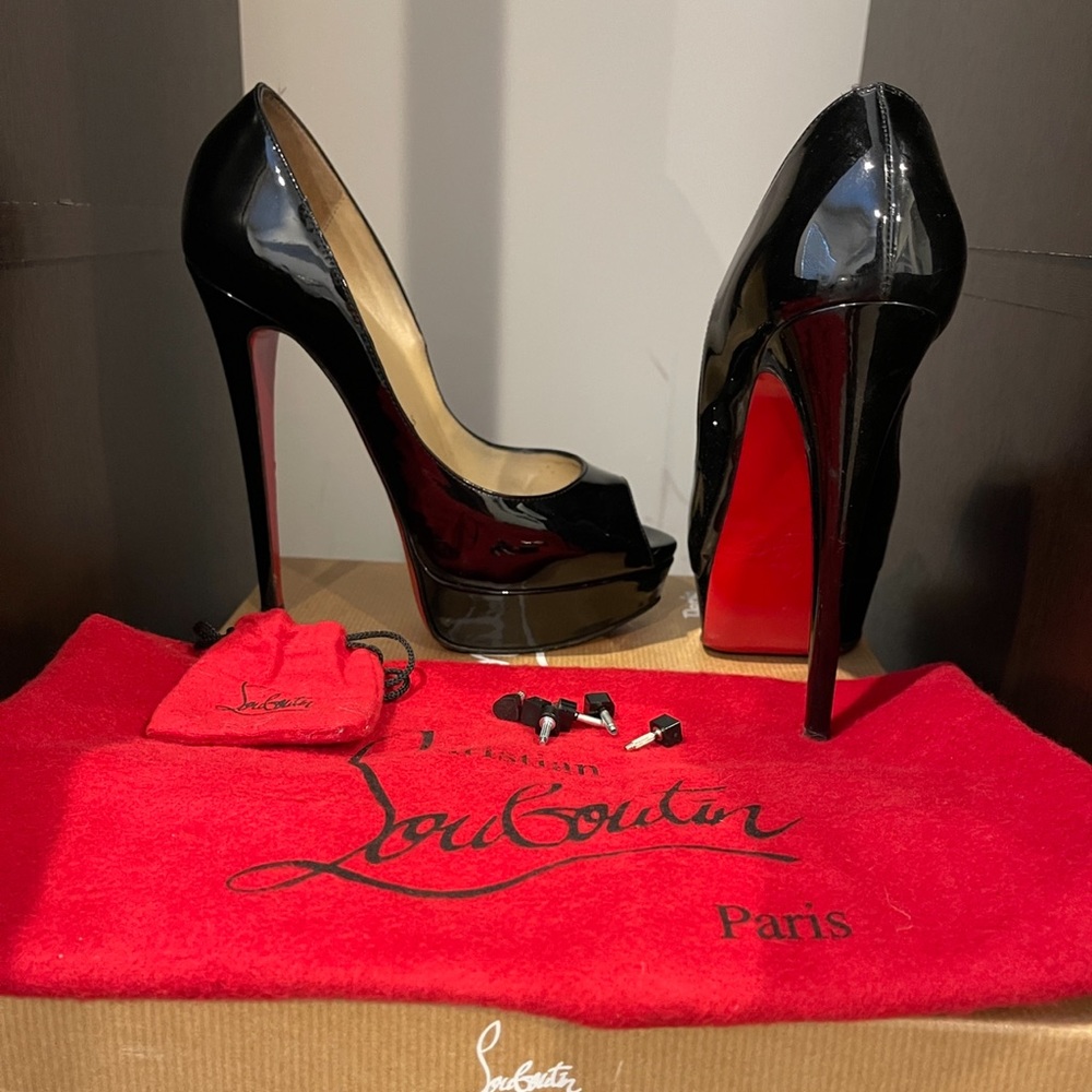 Authentic Christian Louboutin Lady Peep 150 Patent Calf Black Size 36.5